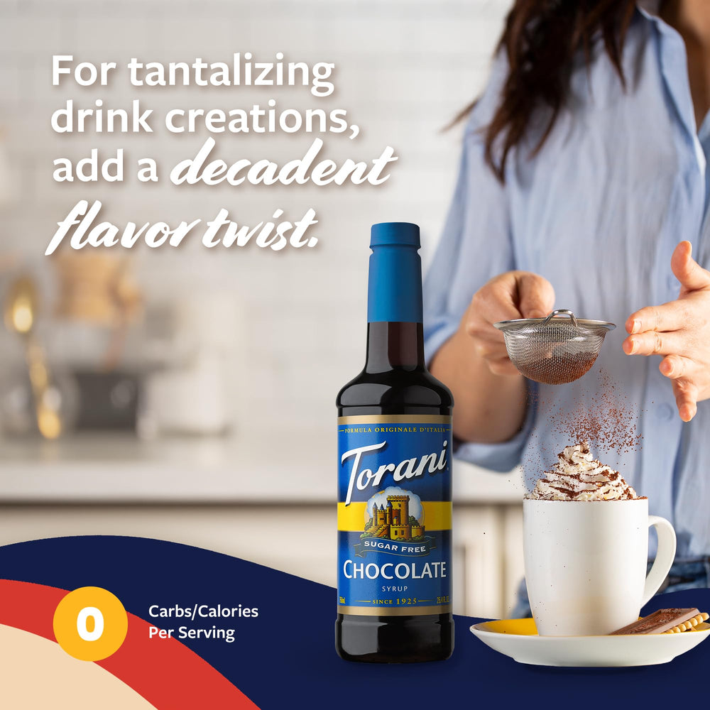 Torani versatile chocolate syrup for mochas, cappuccinos, and iced beverages.