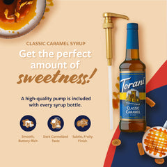 Latte pour showcases Torani Sugar Free Classic Caramel Syrup’s rich caramel aroma.