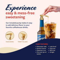 Torani Sugar-Free Classic Hazelnut syrup in latte, zero calories.