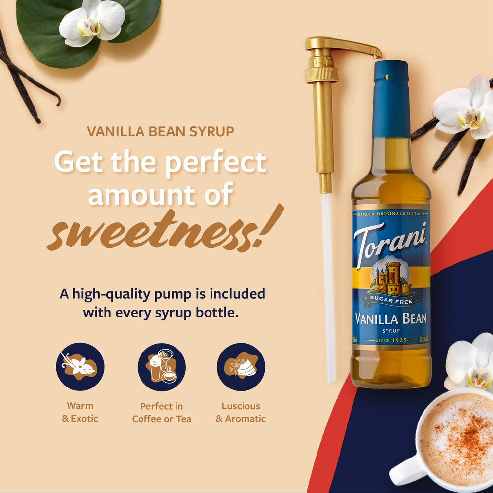 Torani sugar-free coffee syrup enhances lattes with zero calories.