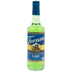 Torani Sugar Free Lime Syrup bottle front, ideal for sugar-free drinks.