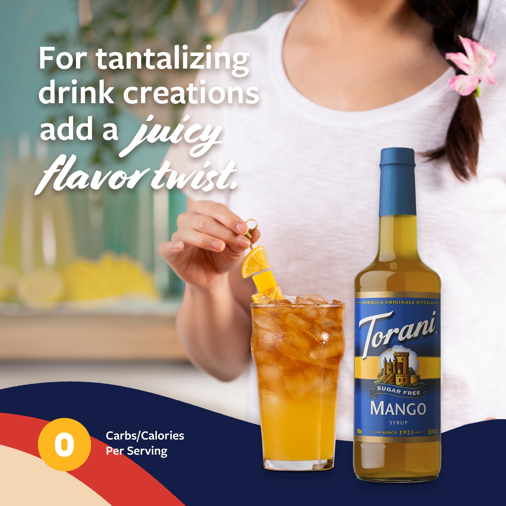 Torani Sugar Free Mango Syrup in Italian soda for a bubbly twist.
