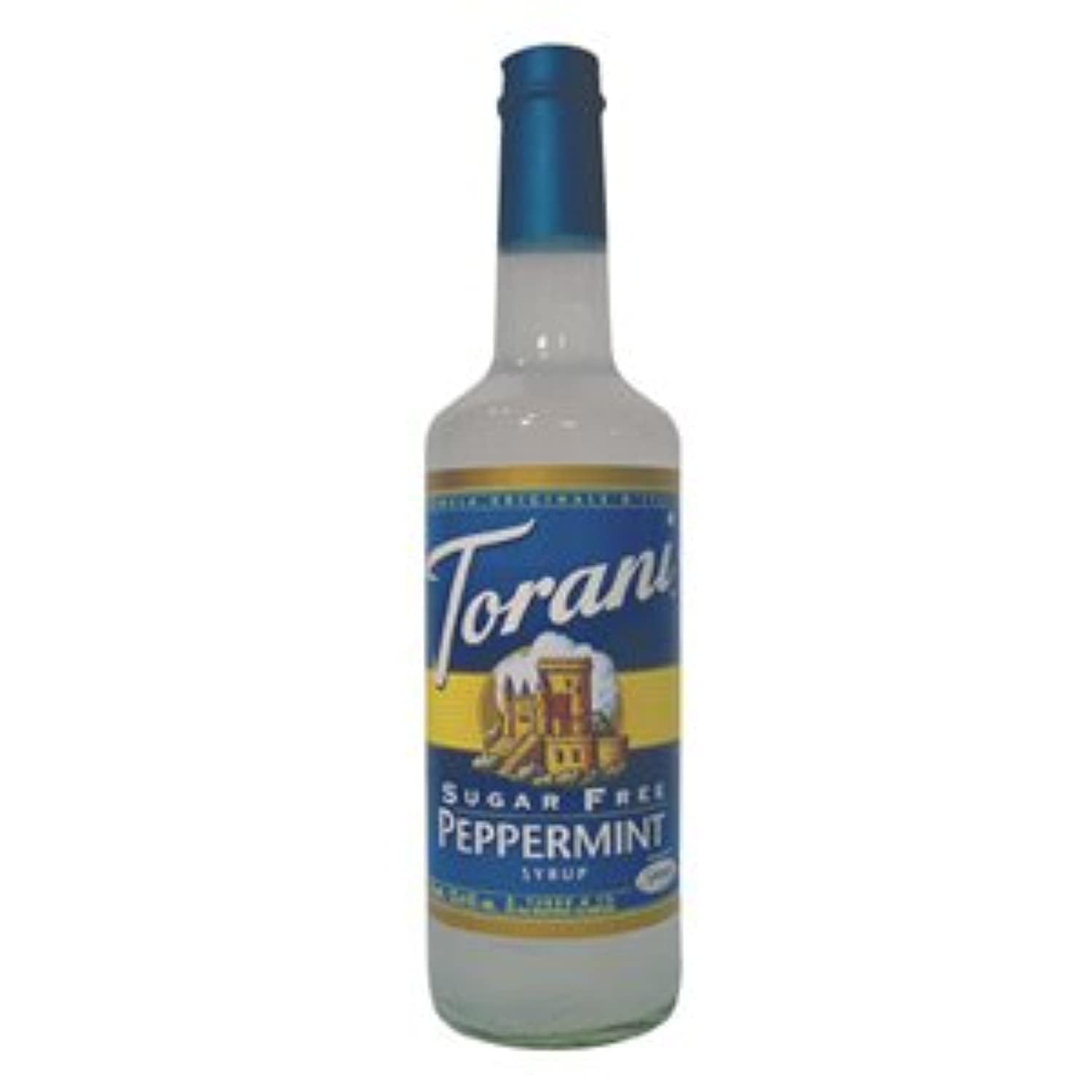Pouring Torani Sugar Free Peppermint Syrup into a drink for a refreshing sugar-free twist.