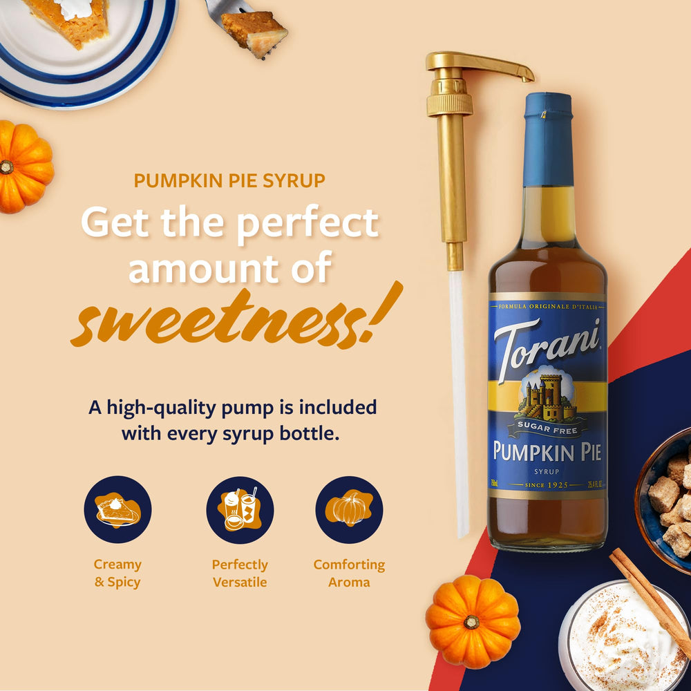 Torani Sugar Free Pumpkin Pie Syrup latte art shot highlighting dessert-like aroma.
