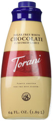 Torani Sugar Free White Chocolate sauce bottle for keto-friendly sweetness.