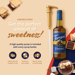 Pouring Torani Smores syrup into a latte for a creamy, zero-calorie treat.