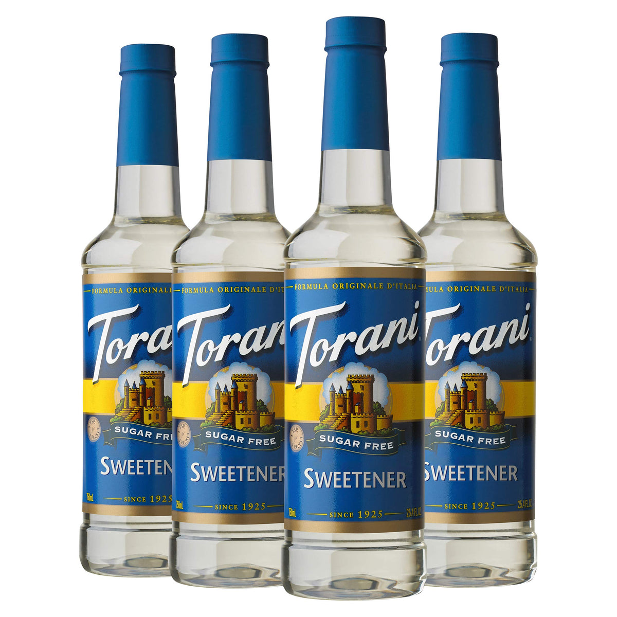 Torani Sugar Free Syrup bottle on counter ready to sweeten coffee
