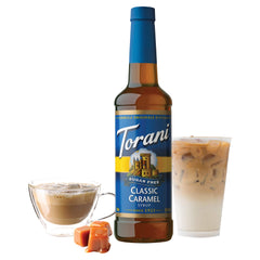 Latte with Torani Sugar Free Caramel drizzle highlights flavor