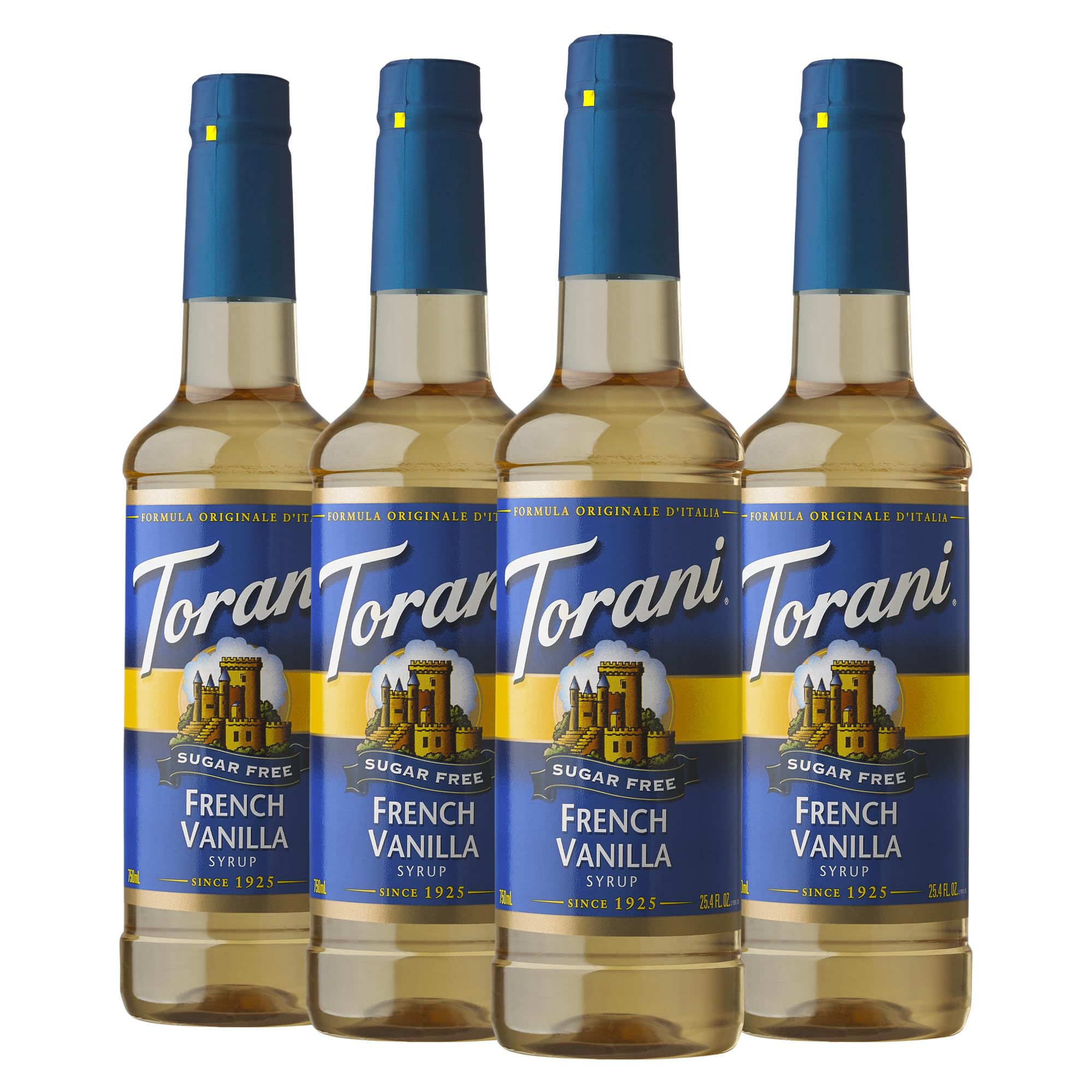 Torani Sugar-Free French Vanilla syrup bottle, ideal for sugar-free coffee flavor