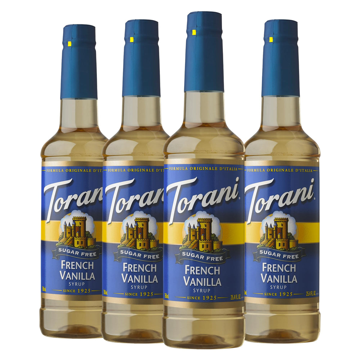 Torani Sugar-Free French Vanilla syrup bottle, ideal for sugar-free coffee flavor