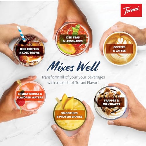 Chilled beverage featuring Torani Sugar Free Peach Syrup for sparkling water or mocktails.
