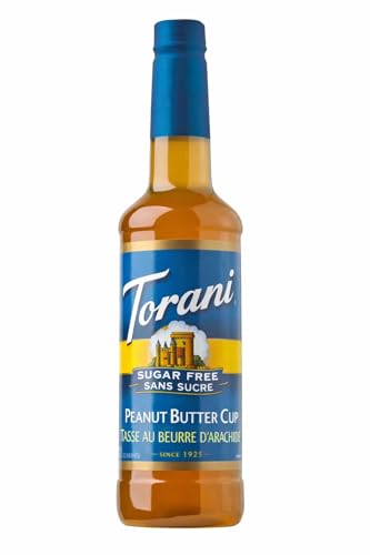 Torani Sugar-Free Peanut Butter Cup bottle for sugar-free coffee flavors and desserts.