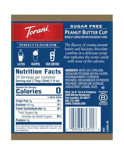 Torani Sugar-Free Peanut Butter Cup showcased in a cafe-style setup.