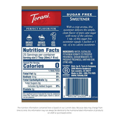 Pouring Torani Sugar Free Syrup into coffee for zero-calorie sweetness