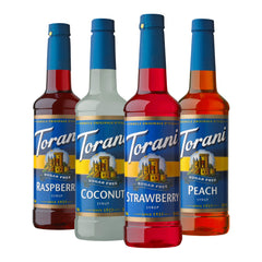 Torani sugar-free syrup variety-pack bottles displayed for zero-calorie beverages.