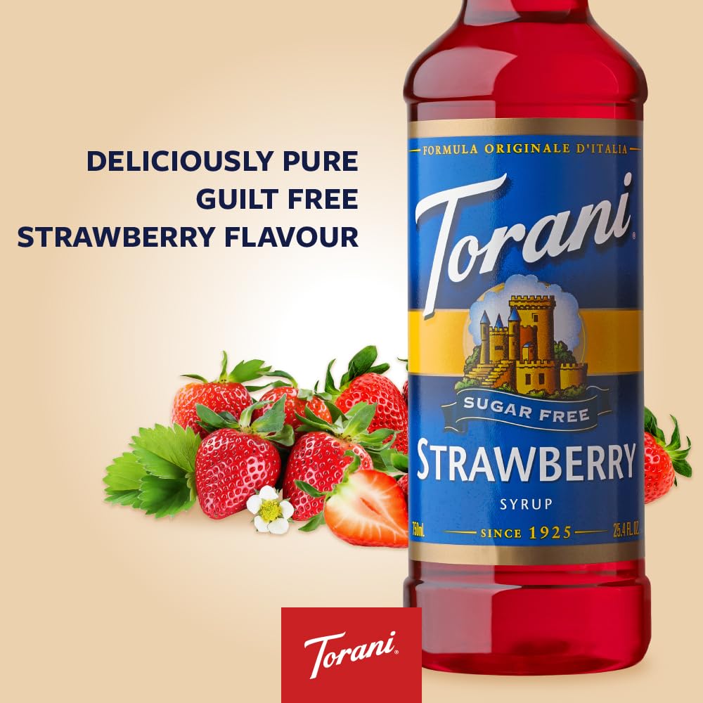 Torani Sugar Free Strawberry iced tea scene highlighting guilt-free refreshment.