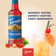 Torani Sugar Free Strawberry bottle on keto-friendly setup.