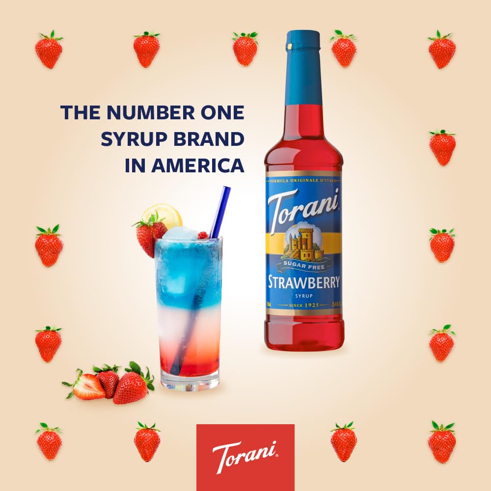 Torani Sugar Free Strawberry latte with syrup drizzle.