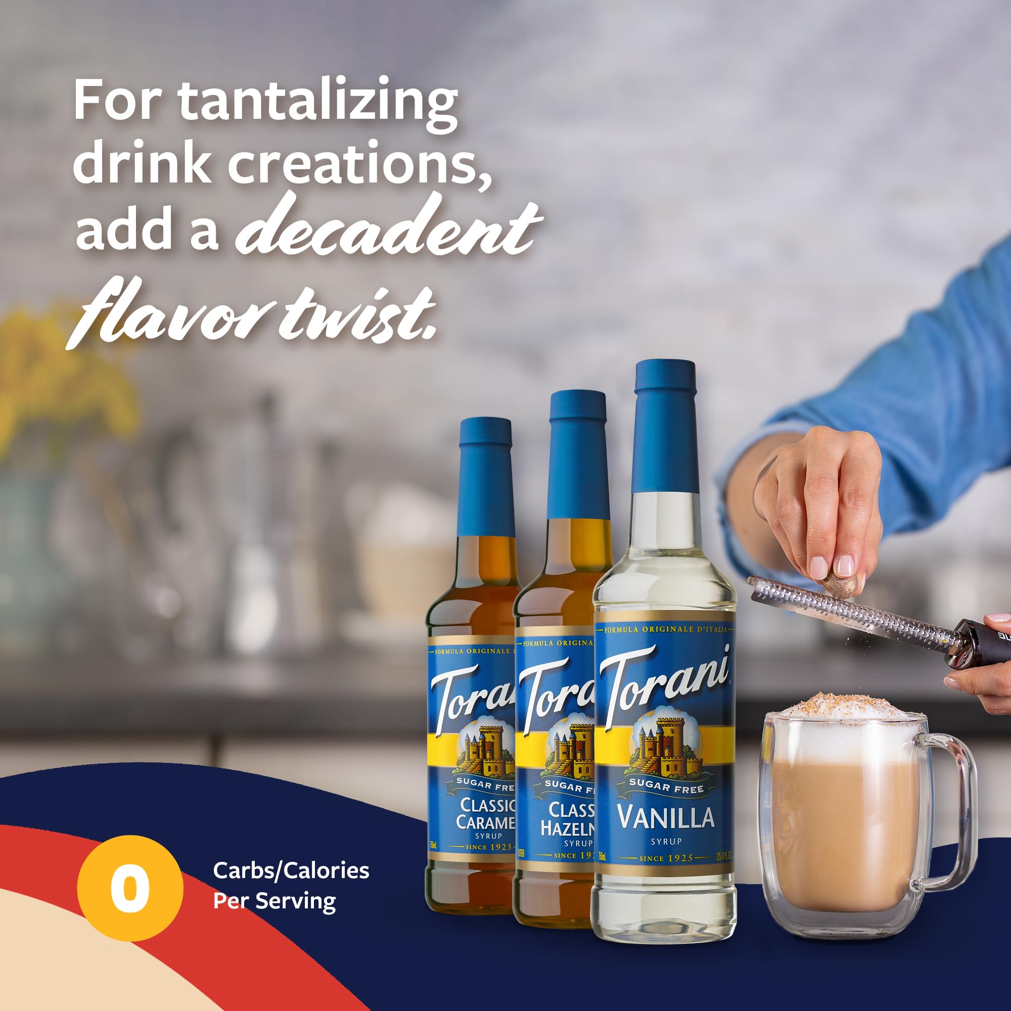 Torani Vanilla Sugar-Free Syrup bottle with pump for lattes and iced drinks