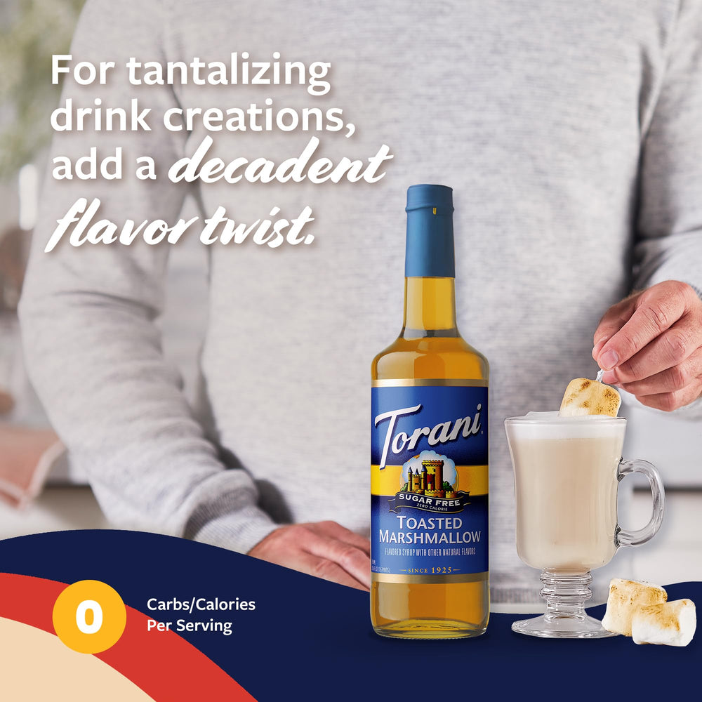 Closeup of Torani bottle highlighting pump for quick recipe creation.