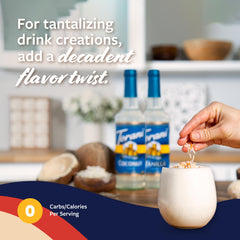 Torani Sugar Free Vanilla Syrup bottle side view with pump design.