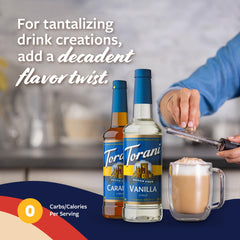 Torani sugar-free vanilla syrup pump included for quick flavoring.