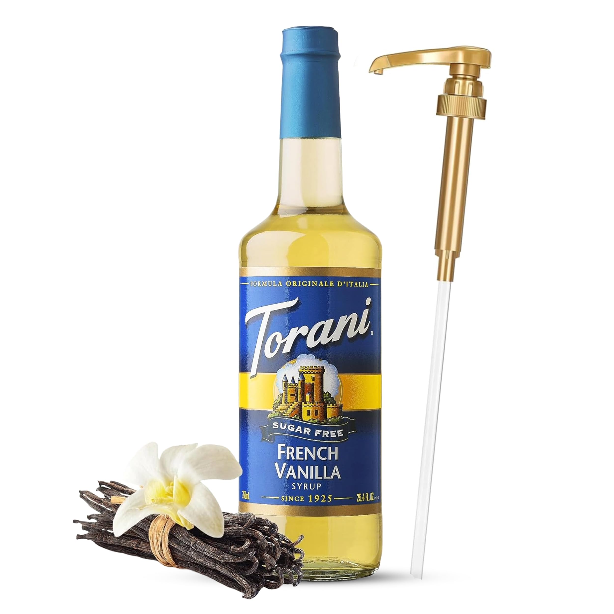 Torani syrup pump dispenser assembly enables easy, drip-free pouring for beverages