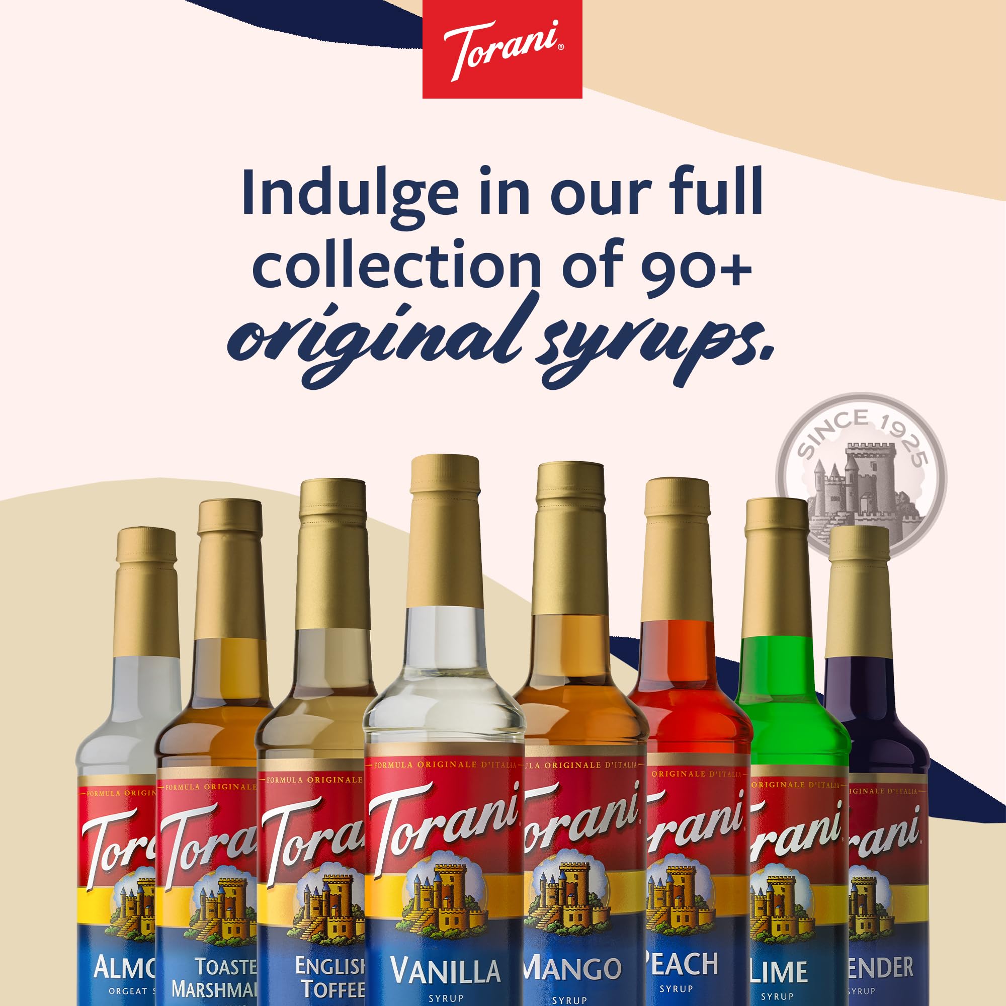 Torani syrup pump in use adding sweetness to coffee and desserts.