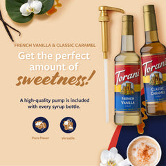 Torani syrup pump included for mess-free, precise pouring.
