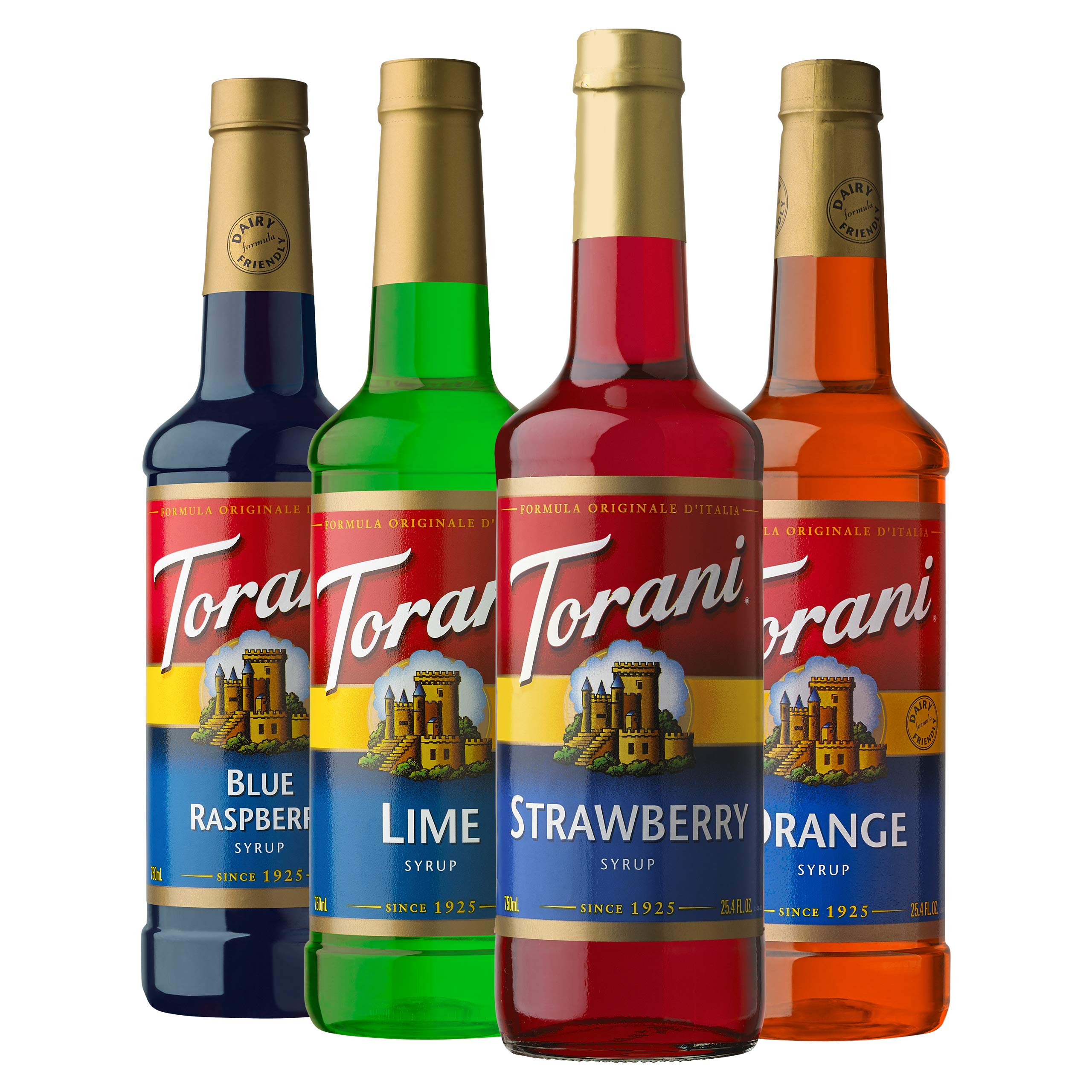 Torani Syrup Blue Raspberry bottle for vibrant Italian sodas.