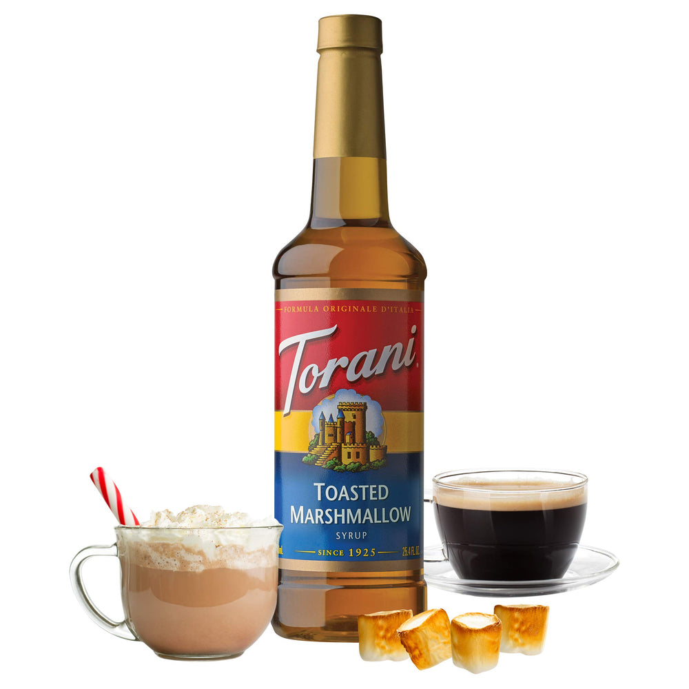 Torani Toasted Marshmallow syrup latte foam shot showing dessert-like finish