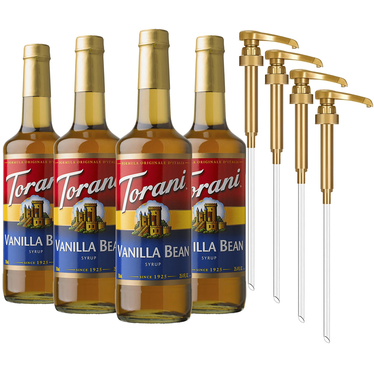 Torani Vanilla Bean Syrup 4-pack bottles for home use and café creativity.