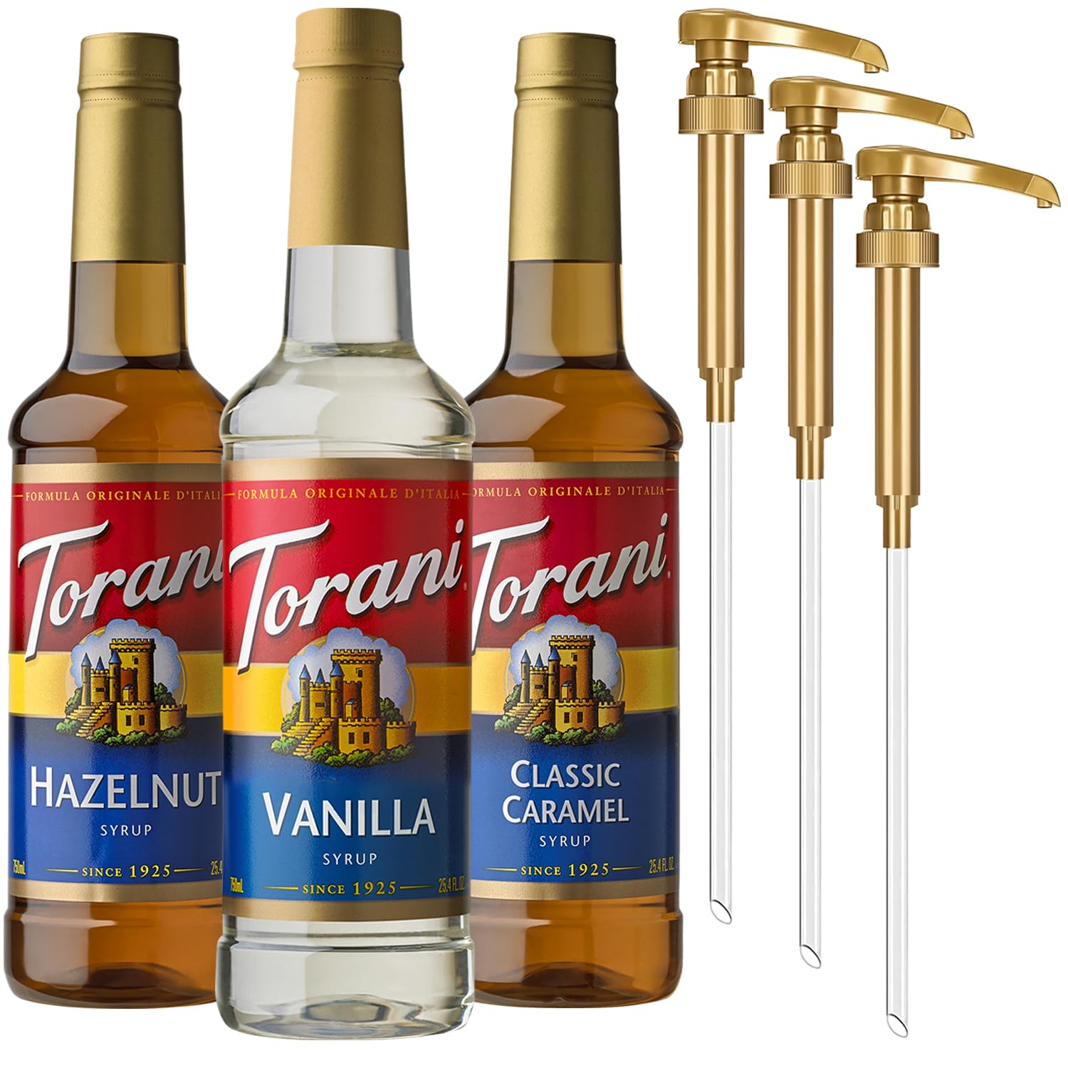 Torani Vanilla Syrup bottle pour enhances coffee with vanilla notes