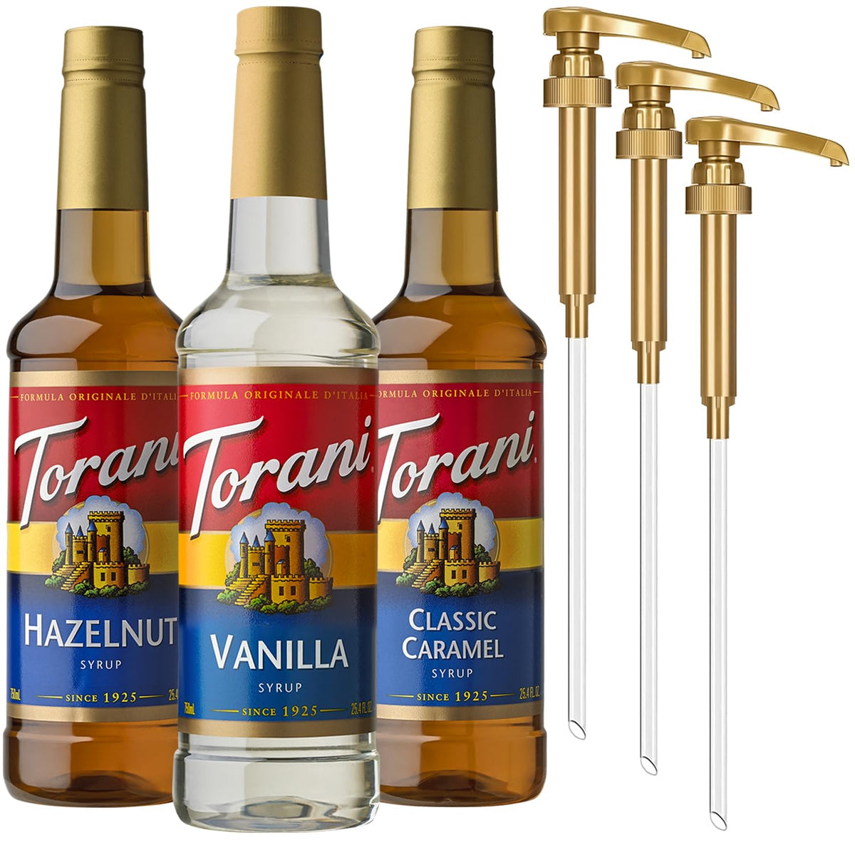 Torani Vanilla Syrup bottle pour enhances coffee with vanilla notes