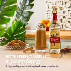 Torani Vanilla Syrup coffee moment showcases versatile flavoring.