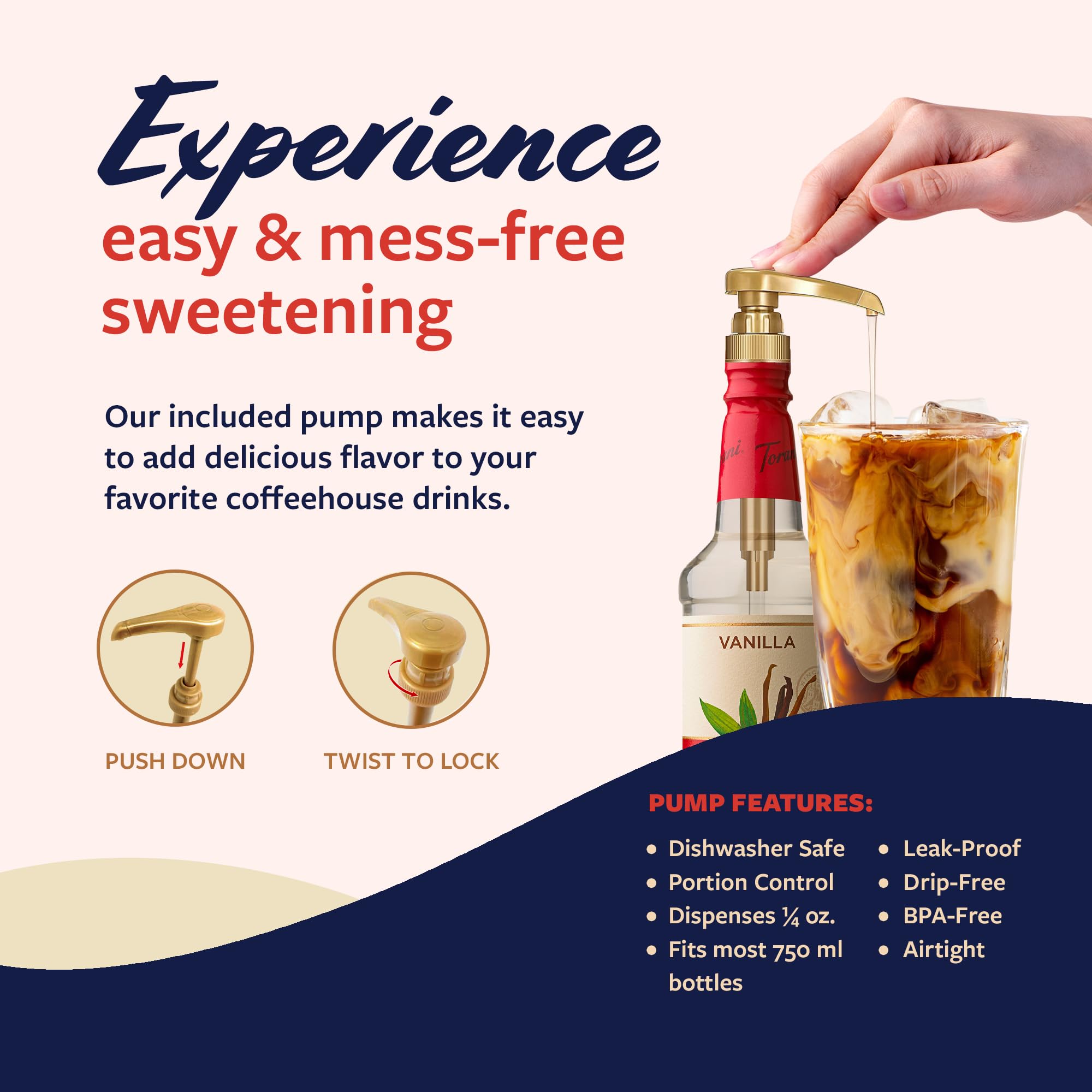 Torani Vanilla Syrup dessert topping enhances sweet treats.