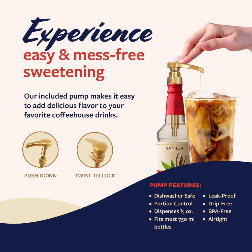 Torani Vanilla Syrup dessert topping enhances sweet treats.