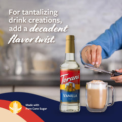 Torani Vanilla Syrup dessert topping over ice cream