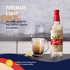 Torani Vanilla Syrup latte art with rich vanilla aroma.