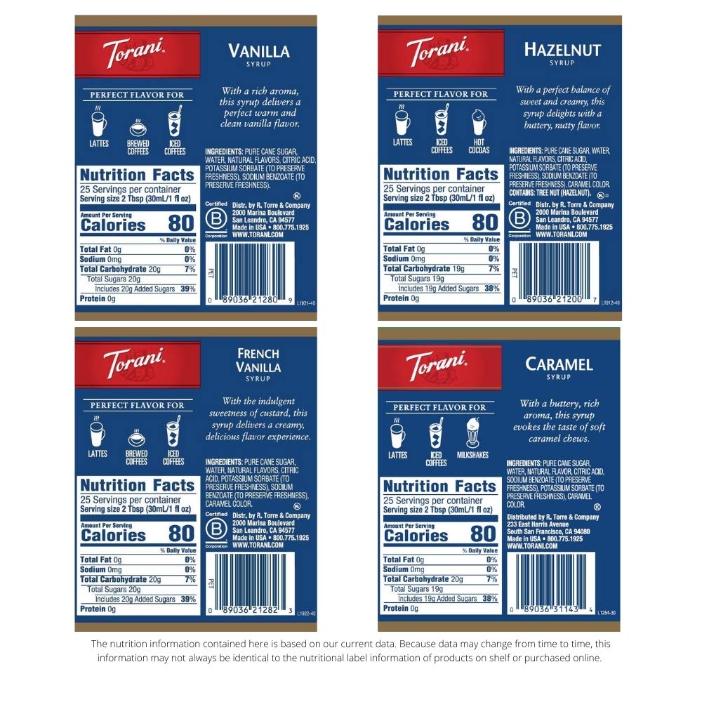 Torani French Vanilla bottle adds rich vanilla notes to coffee.