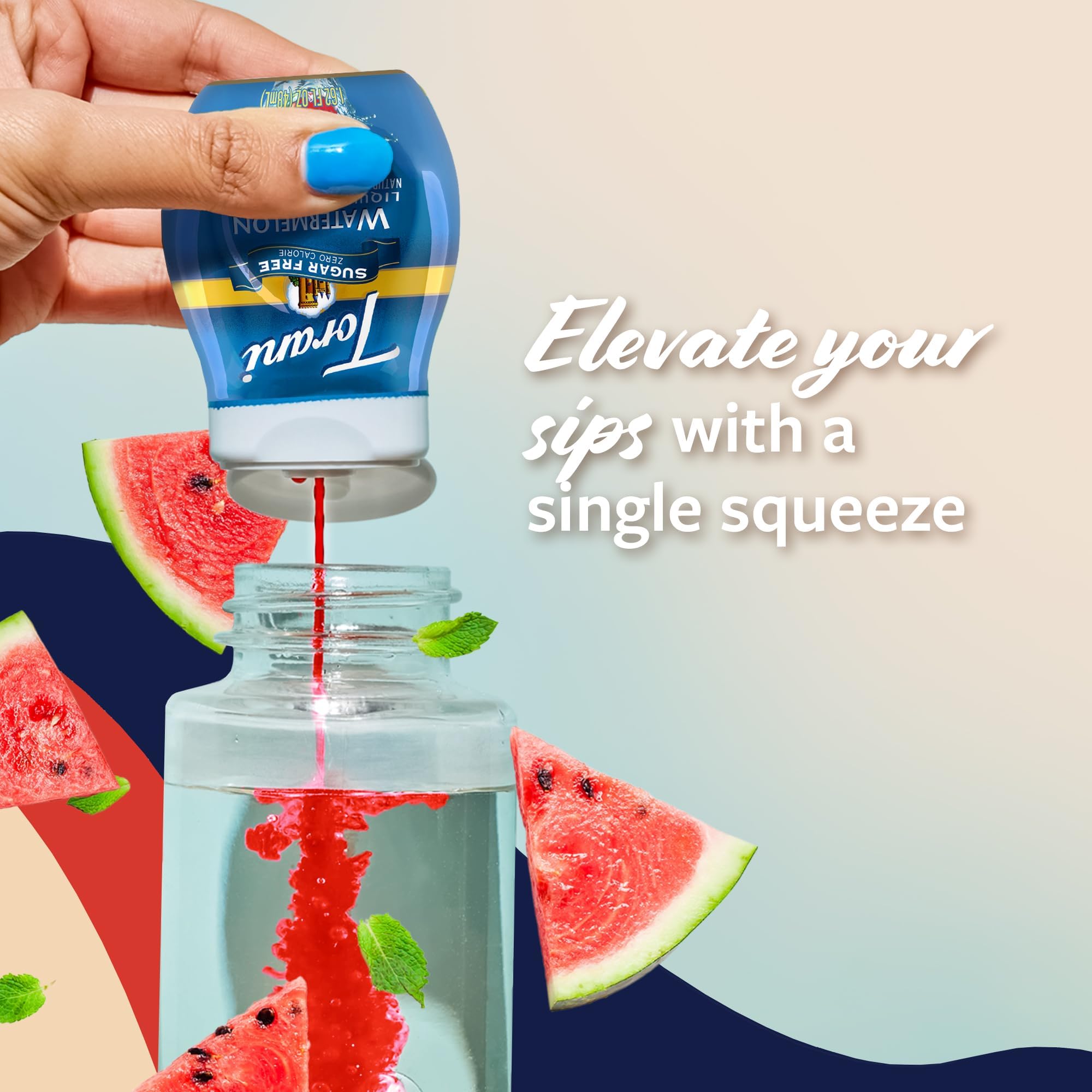 Torani watermelon enhancer added to lemonade for a mocktail idea