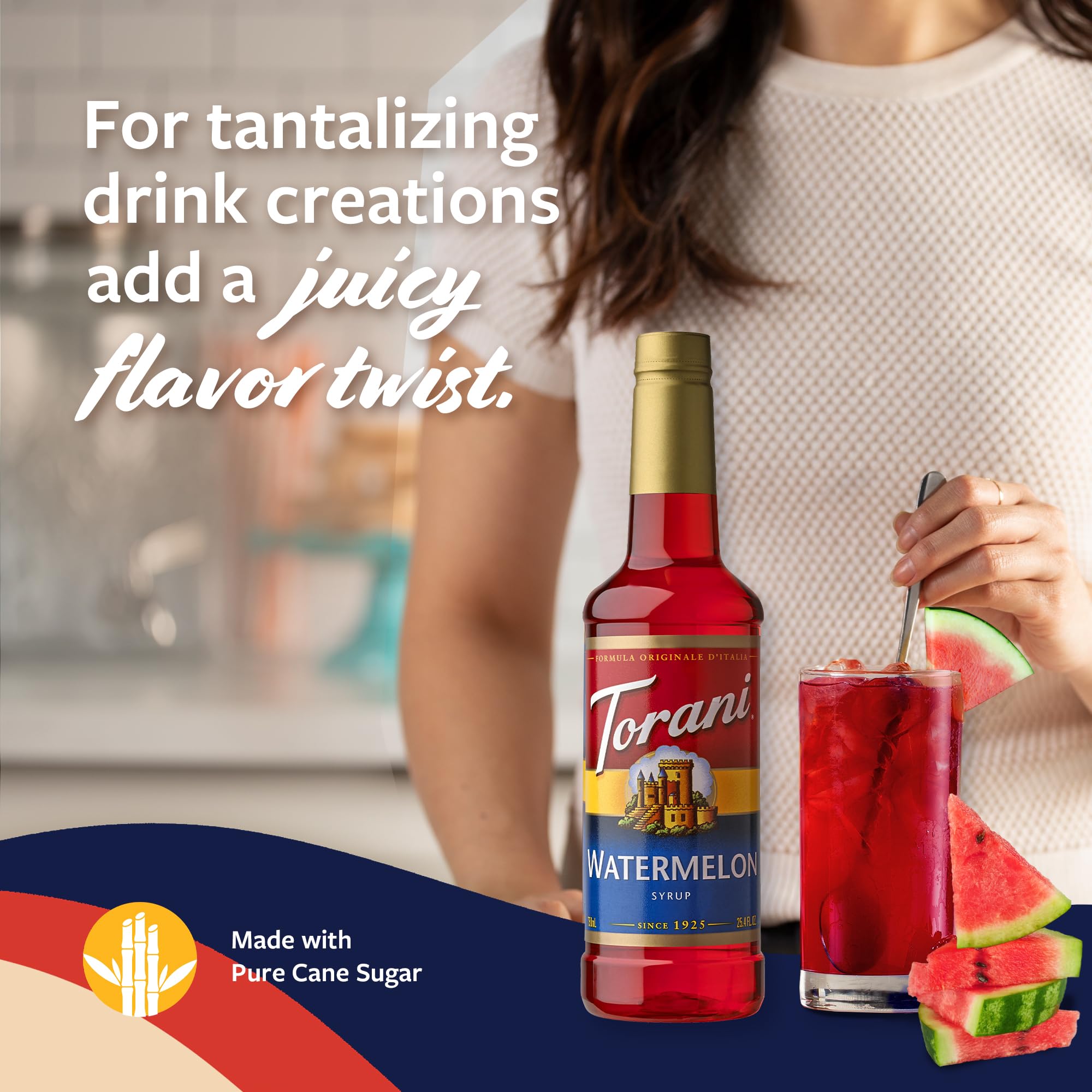 Torani Watermelon Syrup BPA-free bottle suitable for home use