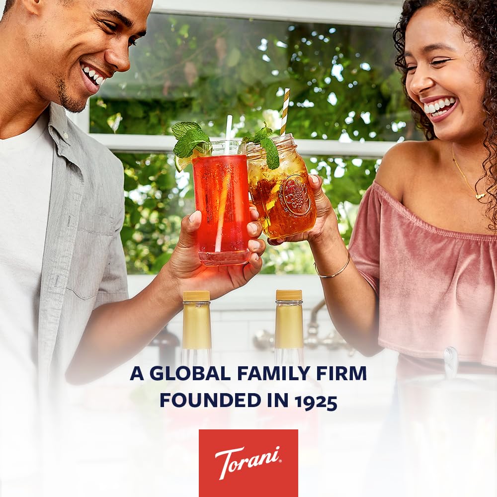 Torani Watermelon Syrup bottle on counter ready for at-home flavor