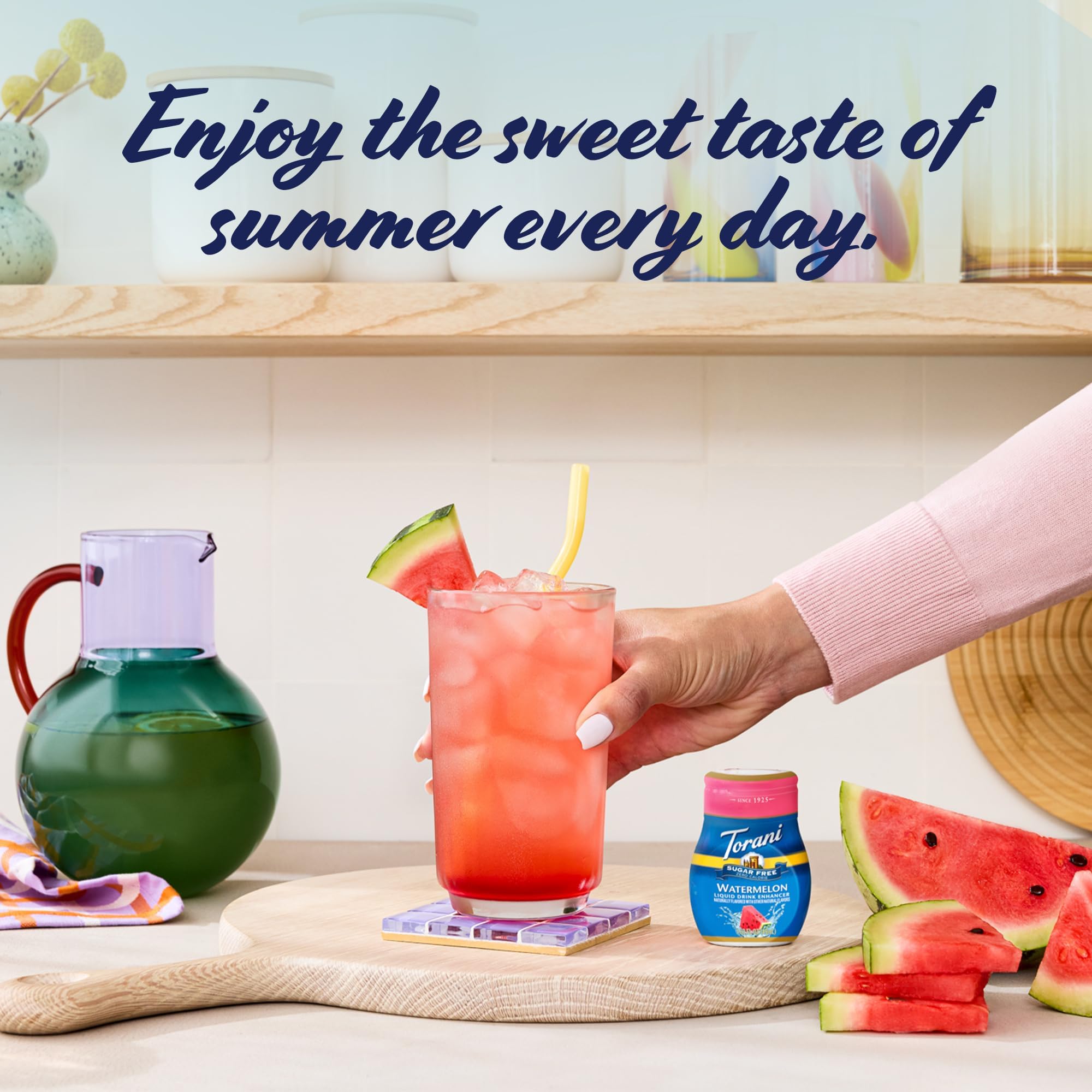 Torani watermelon enhancer in iced tea for brightness