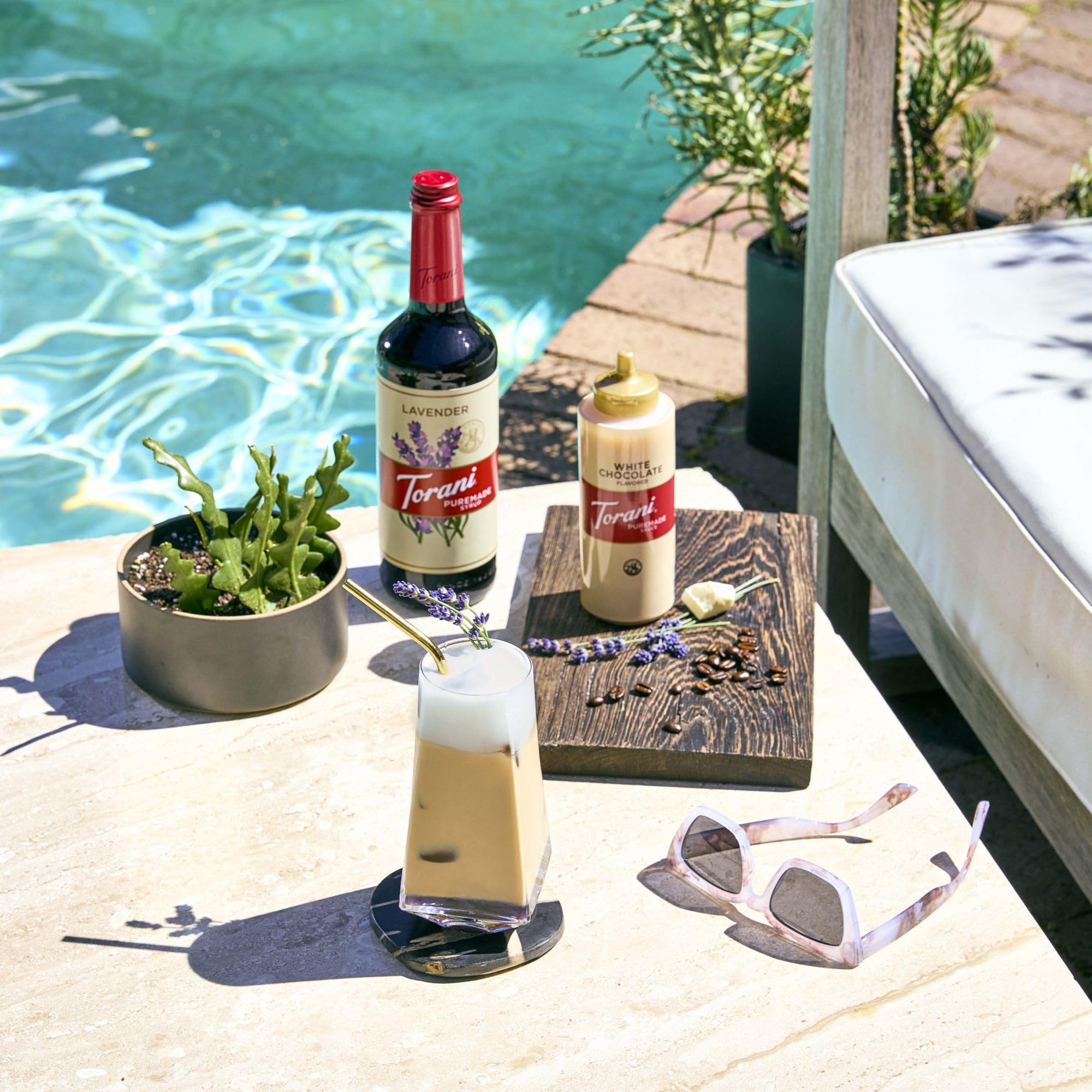 Torani White Chocolate Sauce complements waffles and ice cream with a creamy finish