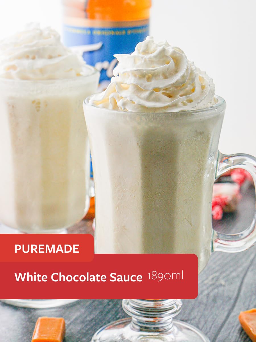 Torani White Chocolate Sauce pour stream over a latte