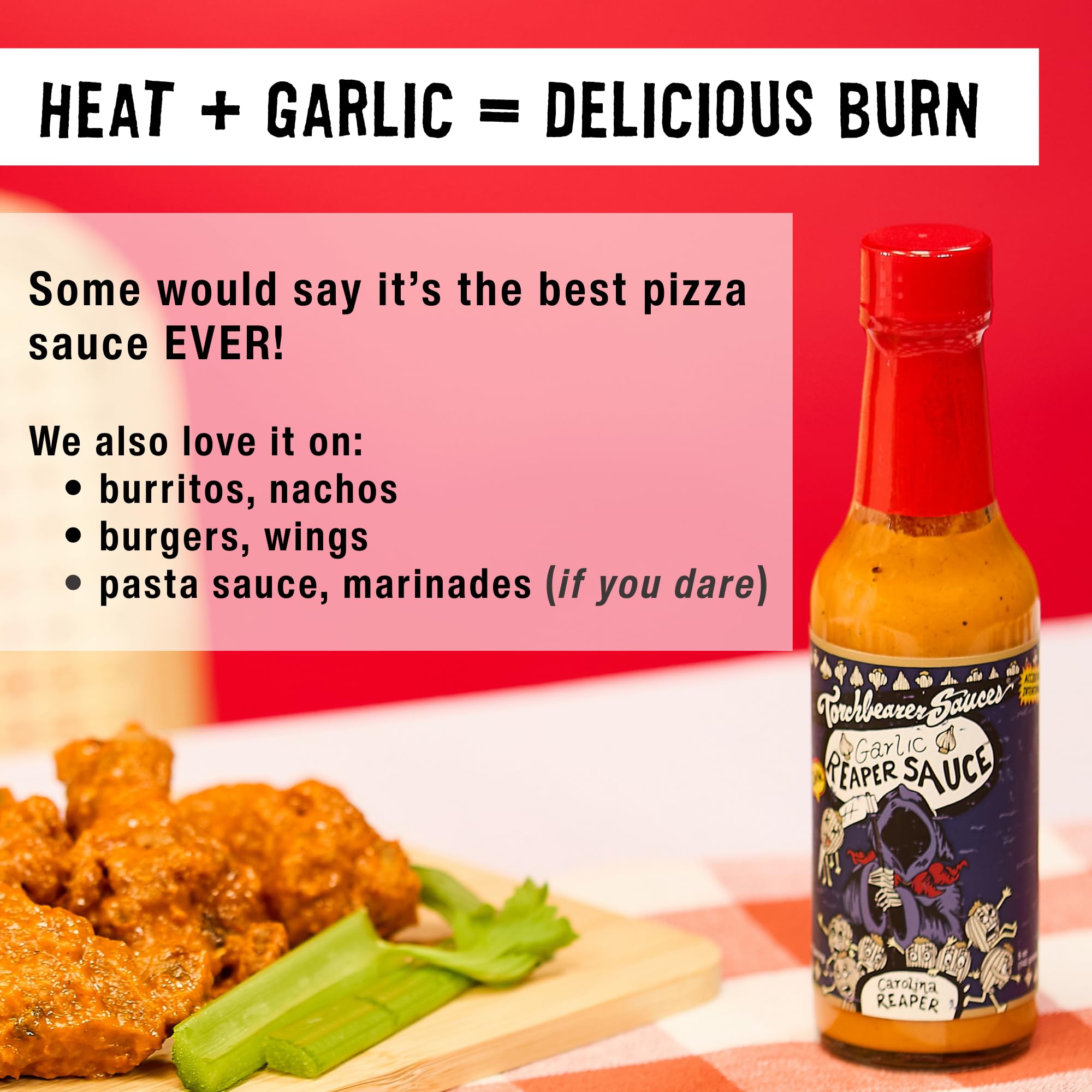 Pizza glaze using Torchbearer Garlic Reaper sauce on a slice