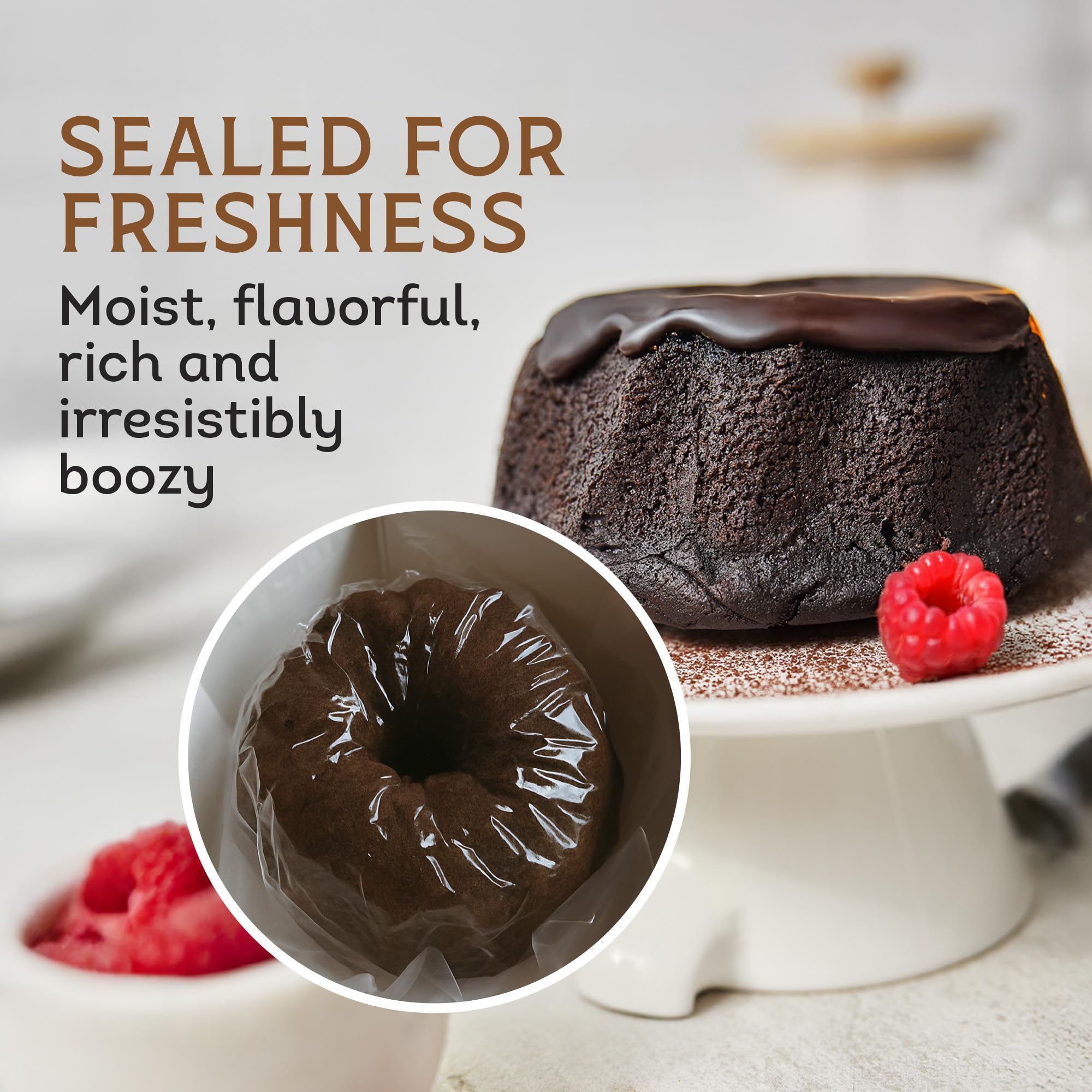 TORTUGA Caribbean Chocolate Rum Cake 16oz sliced piece; easy serving and sharing.
