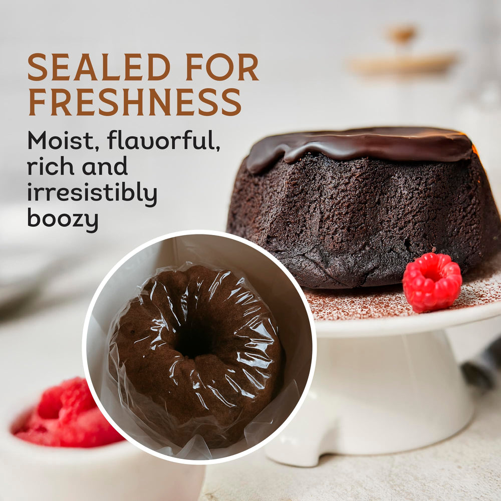 TORTUGA Caribbean Chocolate Rum Cake 16oz sliced piece; easy serving and sharing.