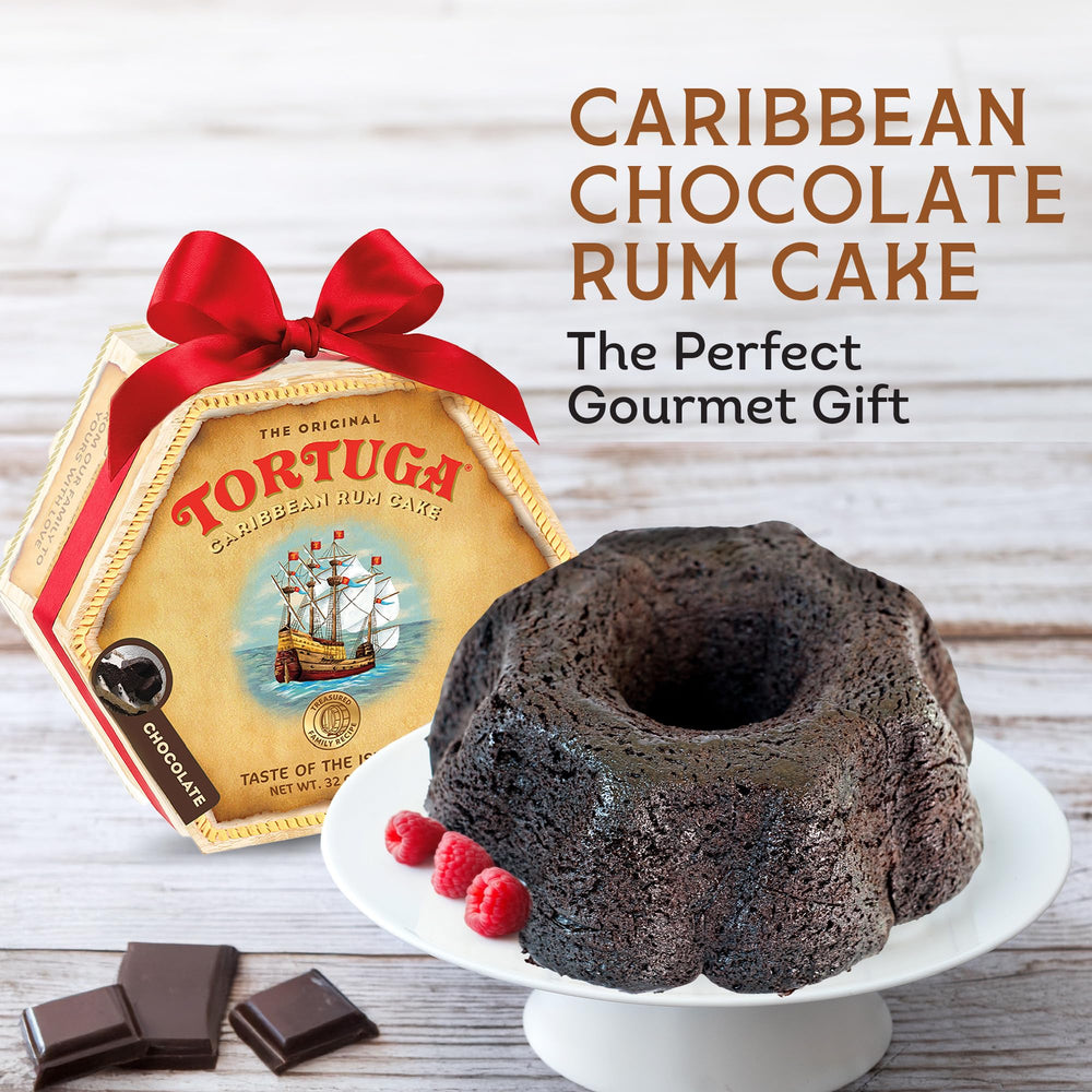 TORTUGA Caribbean Chocolate Rum Cake 16oz texture closeup; velvety chocolate and rum aroma.